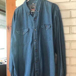 Vintage Red lodge Denim Shirt size XL T 100% Cotton Light Wash Southwest Aztec